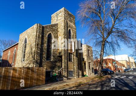 King Emmanuel Baptist Church, Washington, DC, in Adams Morgan, prima di un nuovo sviluppo nel 2019. Foto Stock