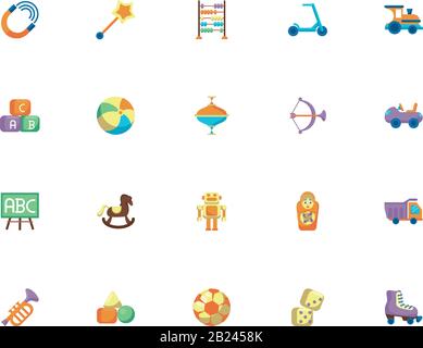 set di giocattoli per bambini icone stile piatto Illustrazione Vettoriale