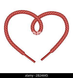 Red Shoelace Su Sfondo Bianco. Simbolo Del Cuore Illustrazione Vettoriale