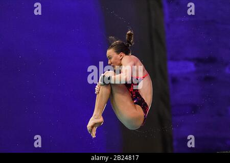 Montreal, Quebec, Canada. 29th Feb, 2020. Lois Toulson (GBR) si tuffa durante la semifinale della piattaforma 10m della FINA Diving World Series femminile allo Stadio Olimpico di David Kirouac/CSM/Alamy Live News Foto Stock
