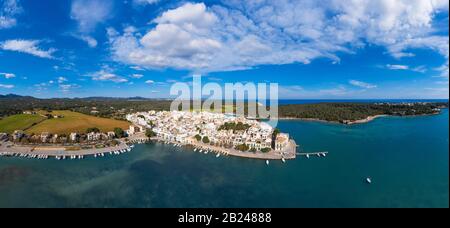 Portocolom, centro storico, regione Migjorn, vista aerea, Maiorca, Isole Baleari, Spagna Foto Stock