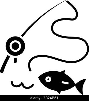 Pesca forniture icona nera, concetto di illustrazione, vettore piatto simbolo, glifo segno. Illustrazione Vettoriale