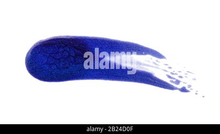 set di pennellate larghe e strette, smalto per unghie blu, elemento isolato per il design. Foto Stock