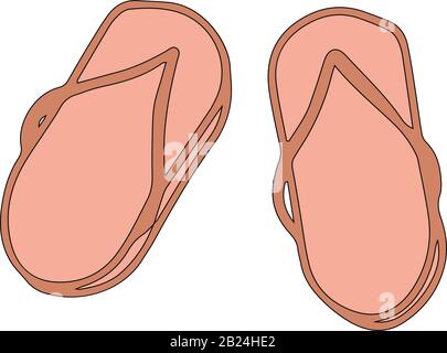 Pantofole, pantofole per la stagione estiva in stile cartone animato isolato su sfondo bianco. Icona del segno. Illustrazione semplice vettoriale. Utilizzabile come icona o symbo Illustrazione Vettoriale