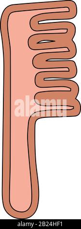 Pettine in legno in stile cartone animato isolato su sfondo bianco. Icona del segno. Illustrazione semplice vettoriale. Concetto di zero sprechi. Illustrazione Vettoriale