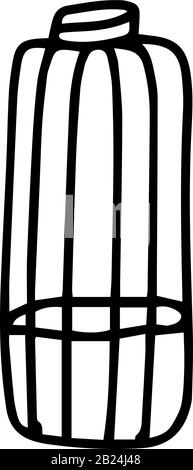 Bottiglia di plastica liquida con acqua in stile doodle isolato su sfondo bianco. Icona del segno. Illustrazione del contorno del vettore. Elemento decorativo. Disegnato a mano Illustrazione Vettoriale