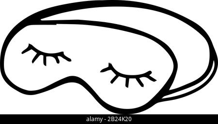 Maschera di sonno in stile doodle isolato su sfondo bianco. Icona del segno. Illustrazione del contorno del vettore. Utilizzabile come icona o simbolo. Elemento decorativo. dr. Mano Illustrazione Vettoriale