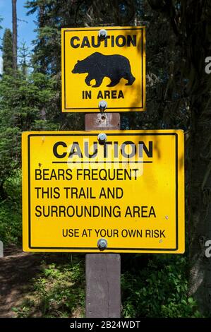 Segnali di avvertimento per l'orso in British Columbia, Canada Foto Stock