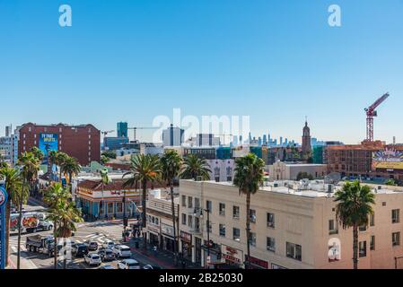 Los Angeles, California - 8 febbraio 2019: Vista di Hollywood dalla cima del Dolby Theatre di Los Angeles Foto Stock