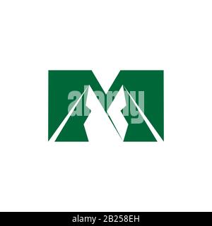 lettera m montagna geometrico semplice negativo spazio vettore logo Illustrazione Vettoriale