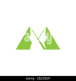 lettera m verde montagna geometrico semplice negativo spazio vettore logo Illustrazione Vettoriale