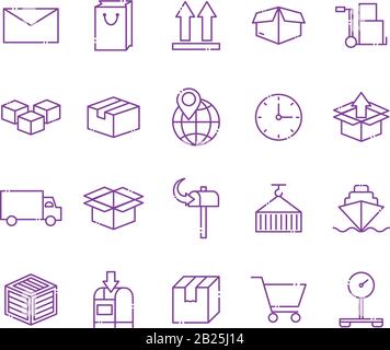 Design vettoriale set icona stile linea di consegna isolata Illustrazione Vettoriale