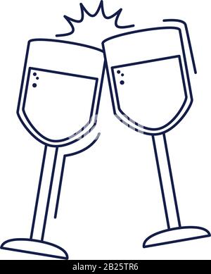 buon compleanno, brinda alle coppe di champagne festa vettore illustrazione linea stile icona Illustrazione Vettoriale