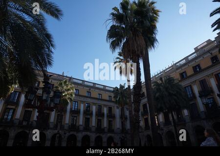 La Plaça Reial, Barcellona, Spagna Foto Stock