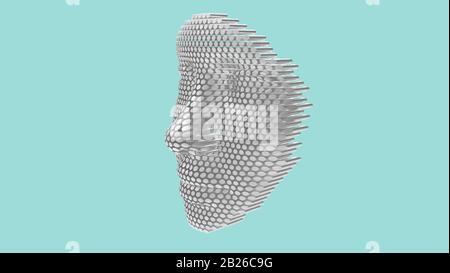 3d rendering di una faccia artificiale fatta da intelligenza artificiale di metallo ai. Foto Stock