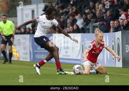 Leonie Maier di Arsenal e Rinsola Babajide di Liverpool durante l'Arsenal Donne vs Liverpool donne, Barclaycard FA DONNA Super League Calcio a Prato Foto Stock