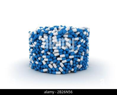 capsule mediche in pile di grandi dimensioni isolate su fondo bianco Foto Stock