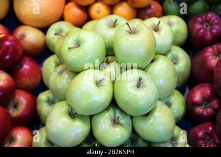 Vista dall'alto della texture della frutta da vicino come sfondo Foto Stock