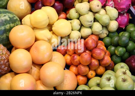 Vista dall'alto della texture della frutta da vicino come sfondo Foto Stock