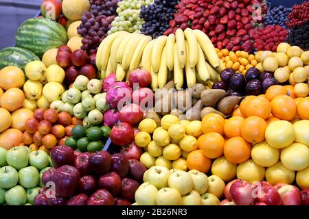 Vista dall'alto della texture della frutta da vicino come sfondo Foto Stock