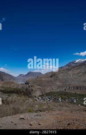 Paesaggio di Mane villaggio, Spiti Valley, Himachal Pradesh, India. Foto Stock