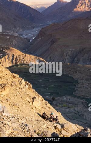 Paesaggio di Mane villaggio, Spiti Valley, Himachal Pradesh, India. Foto Stock