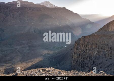 Paesaggio di Mane villaggio, Spiti Valley, Himachal Pradesh, India. Foto Stock