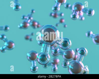 Molecola di acqua. Ecologia e biologia e biochimica del concetto. Il rendering 3D Foto Stock