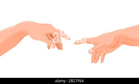 Adam e Dio che toccano le mani dita vettore grafico cartone animato illustrazione Illustrazione Vettoriale