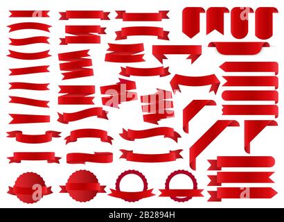 Banner a nastro rosso, set di etichette modello. Vuoto per grafica decorativa. Illustrazione del vettore Illustrazione Vettoriale