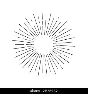 Raggi solari disegnati a mano, disegno lineare Illustrazione Vettoriale