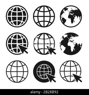 Set di icone del sito Web. Set di simboli dell'icona del globo. Vettore Illustrazione Vettoriale