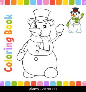 Libro da colorare per i bambini. Carattere allegro. Illustrazione Vettoriale. Cartoon carino stile. Pagina di fantasia per bambini. Contorno nero silhouette. Isolato su Illustrazione Vettoriale