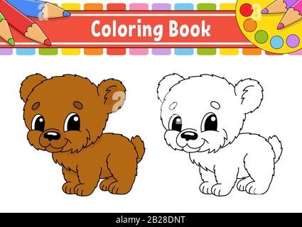 Libro da colorare per bambini. Carattere allegro. Illustrazione del colore del vettore. Carino stile cartone animato. Pagina fantasy per bambini. Profilo nero. Isolat Illustrazione Vettoriale