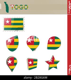 Set Flag Togo, Set Flag N. 65. Vettore. Illustrazione Vettoriale