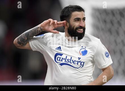 Copenaghen, Danimarca. 1st Mar, 2020. Michael Santos, FC Copenhagen ha scoret to1-0 durante la Superleague soccer tra il FC Copenhagen e l'AAB a Telia Parken, Copenhagen, Danimarca. Credito: Lars Moeller/Zuma Wire/Alamy Live News Foto Stock