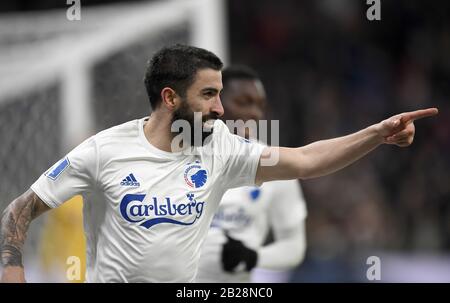 Copenaghen, Danimarca. 1st Mar, 2020. Michael Santos, FC Copenhagen ha scoret to1-0 durante la Superleague soccer tra il FC Copenhagen e l'AAB a Telia Parken, Copenhagen, Danimarca. Credito: Lars Moeller/Zuma Wire/Alamy Live News Foto Stock