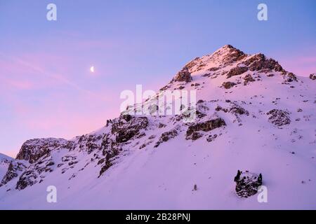 Alba In Inverno, Klammspitzen, Wattentaler Lizum, Alpi Ammergau, Tirolo, Austria Foto Stock