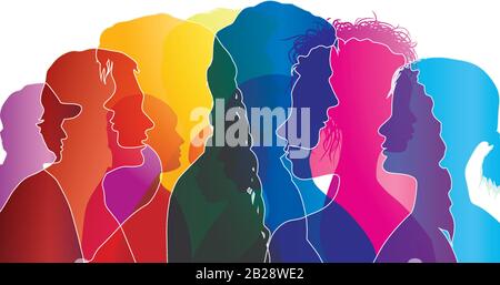 Gruppo vettoriale astratto di persone affollate. MOB di persone. Confusione di persone. La folla parla. Persone multietniche. Condividi idee e thinks.Community. Soci Illustrazione Vettoriale