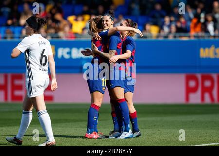 Barcellona, Spagna. 01st Mar, 2020. Barcellona, SPAGNA - 01 MARZO: Jennifer Hermoso del FC Barcelona Signore celebra il suo obiettivo durante la partita Primera Iberdrola tra il FC Barcellona e il CFF Madrid al Johan Cruyff Stadium il 01 marzo 2020 a Barcellona, Spagna. Credit: Dax Images/Alamy Live News Foto Stock