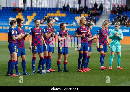 Barcellona, Spagna. 01st Mar, 2020. Barcellona, SPAGNA - 01 MARZO: I giocatori del FC Barcelona durante la partita Primera Iberdrola tra il FC Barcelona e il CFF Madrid al Johan Cruyff Stadium il 01 marzo 2020 a Barcellona, Spagna. Credit: Dax Images/Alamy Live News Foto Stock