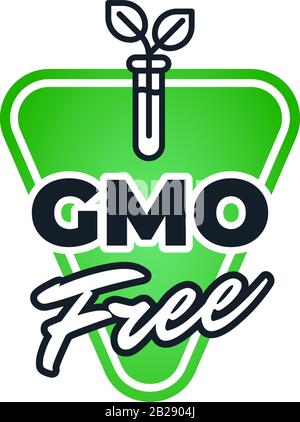 Etichetta verde senza OGM per il controllo delle allergie alimentari. Ingrediente vegetariano biologico sano nessun organismo geneticamente modificato badge alimentare. Vector Natural eco Product Symbol illustrazione eps Illustrazione Vettoriale