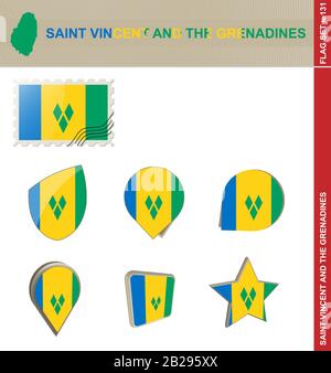 Saint Vincent E Grenadine Flag Set, Flag Set N. 131. Vettore. Illustrazione Vettoriale