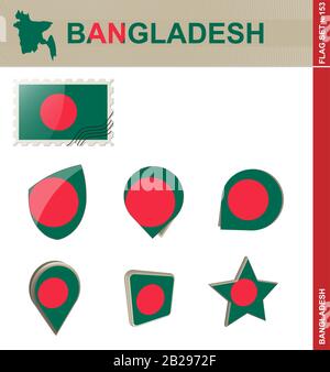 Set Flag Bangladesh, Set Flag N° 153. Vettore. Illustrazione Vettoriale