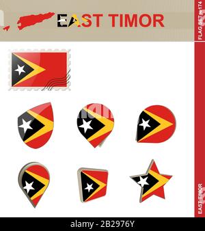 Set Di Bandierine Di Timor Est, Set Di Bandierine N. 174. Vettore. Illustrazione Vettoriale
