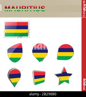Set Bandiera Mauritius, Set Bandiera N. 196. Vettore. Illustrazione Vettoriale