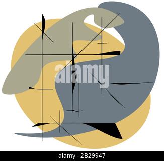 Composizione vettoriale di forme geometriche e linee in stile surrealismo Illustrazione Vettoriale