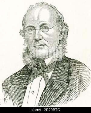 Horace Greeley (1811 – 1872) è stato un . È conosciuto soprattutto per la sua vigorosa articolazione dei sentimenti antischiavisti del Nord durante il 1850s. La frase "Vai ad ovest, giovane!" gli è accreditata. Foto Stock