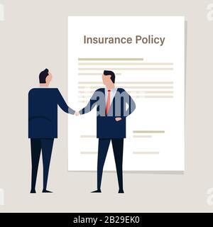 Polizza di assicurazione del contratto. Denaro transazione richiesta di assicurazione. Mano di handshake agente Illustrazione Vettoriale