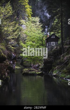 Casa famosa a Edmund Gorge in Bohemian Svizzeraand in Repubblica Ceca Foto Stock